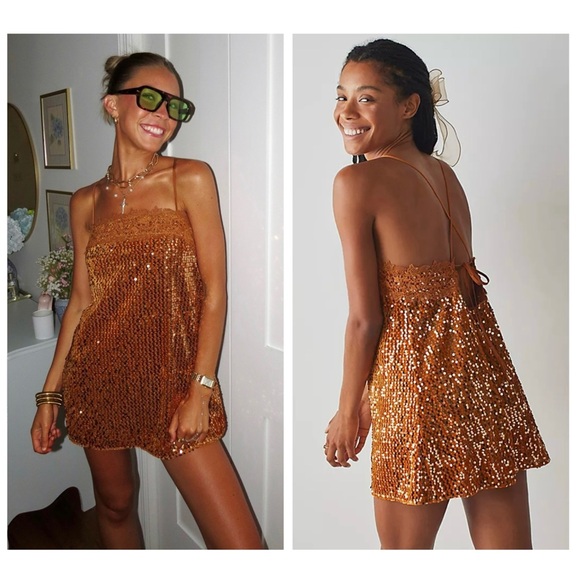 BLOGGER FAVE Intimately Free People That Girl Sequin Slip Dress in Pumpkin Pie - Picture 1 of 8